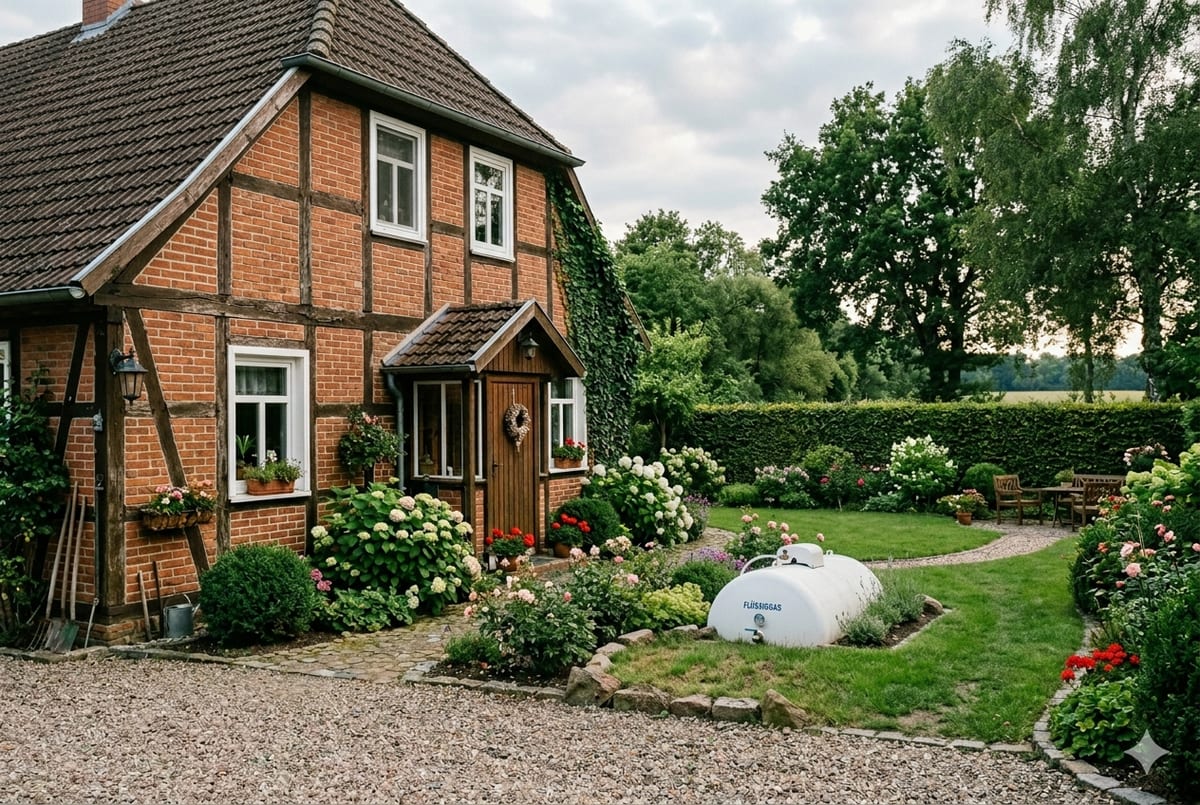 Flüssiggastank Halboberirdisch bei einem Haus in Mecklenburg-Vorpommern